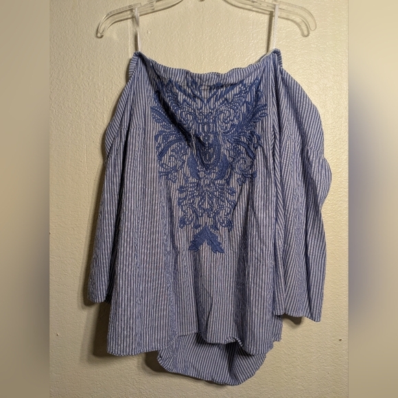 INC Blue Striped Women's Top Size 0x Pre-owned - Picture 1 of 6